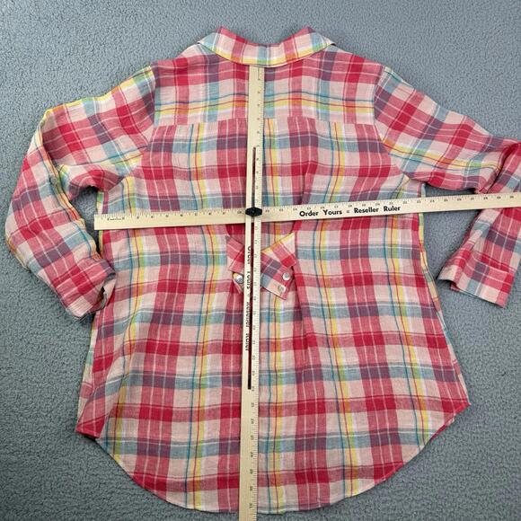 Soft Surroundings Red Pink Canopy Plaid 100% Linen Tunic Shirt Women's Size XL - Picture 3 of 12